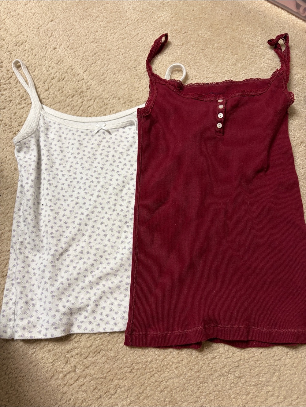 Brandy Melville Burgundy Ribbed Tank Top with White Floral Camisole